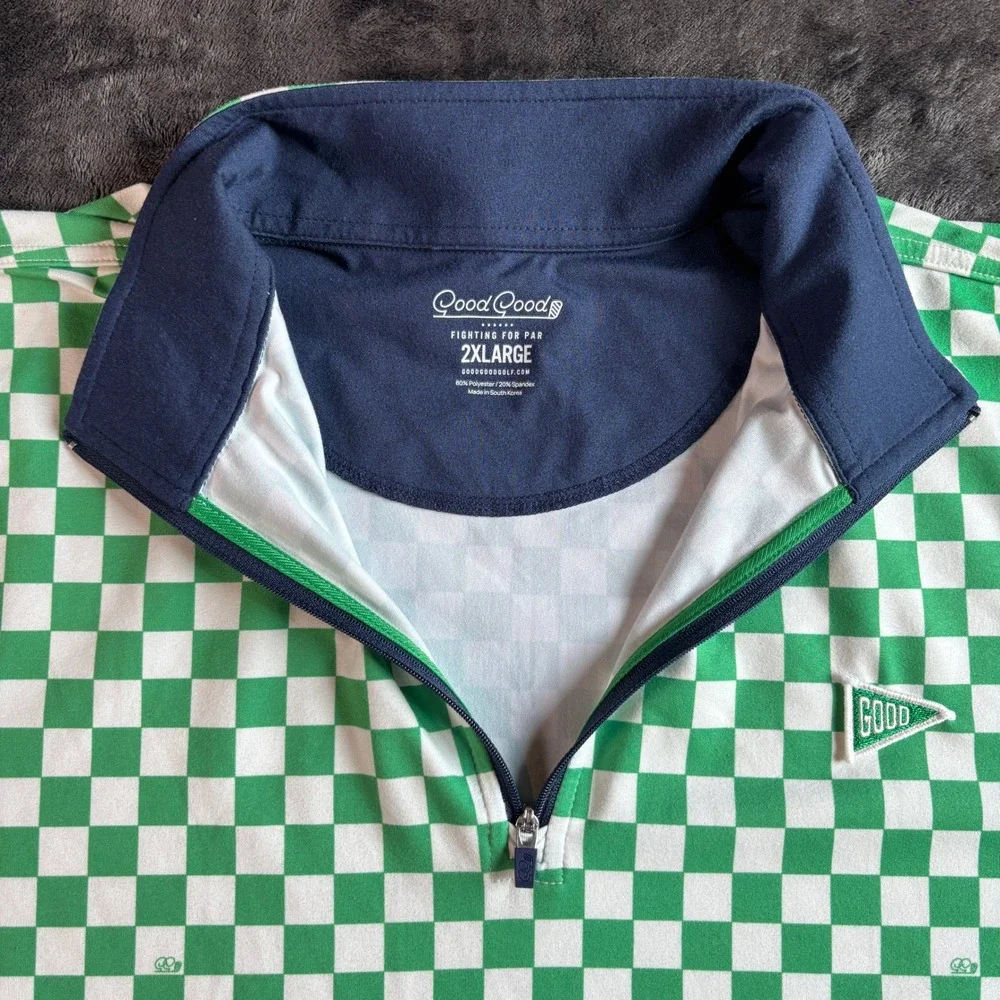 Good Good Golf Mens Spandex Quarter Zip Pullover Checkerboard 2XL Green